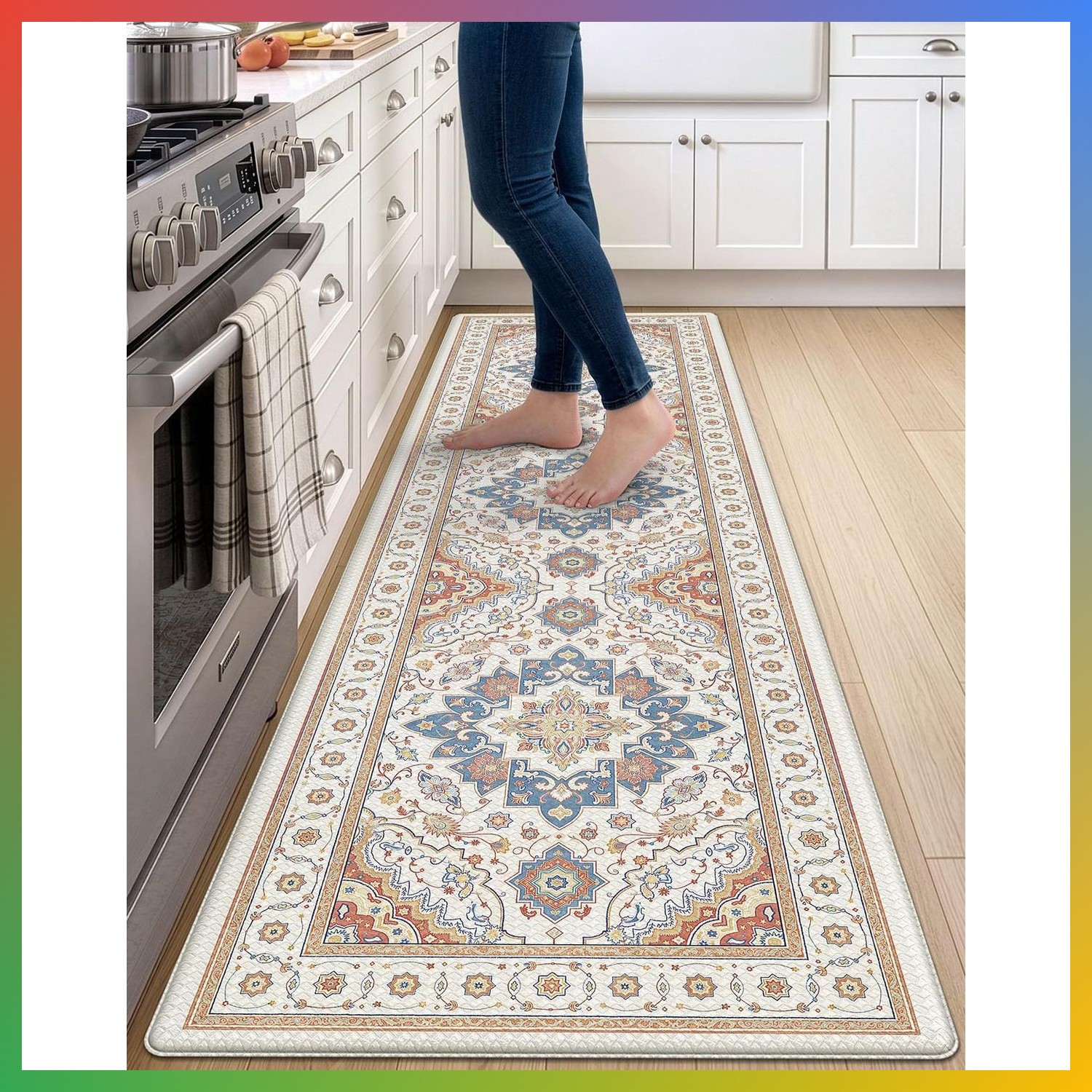 Kitchen Floor Mat Anti Fatigue Runner Rug Cushioned Waterproof 24x87 Beige