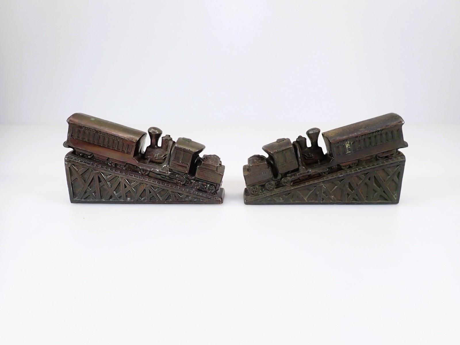 Vintage Mount Washington NH Cog Railway Cast Bronze Train Souvenirs Pair