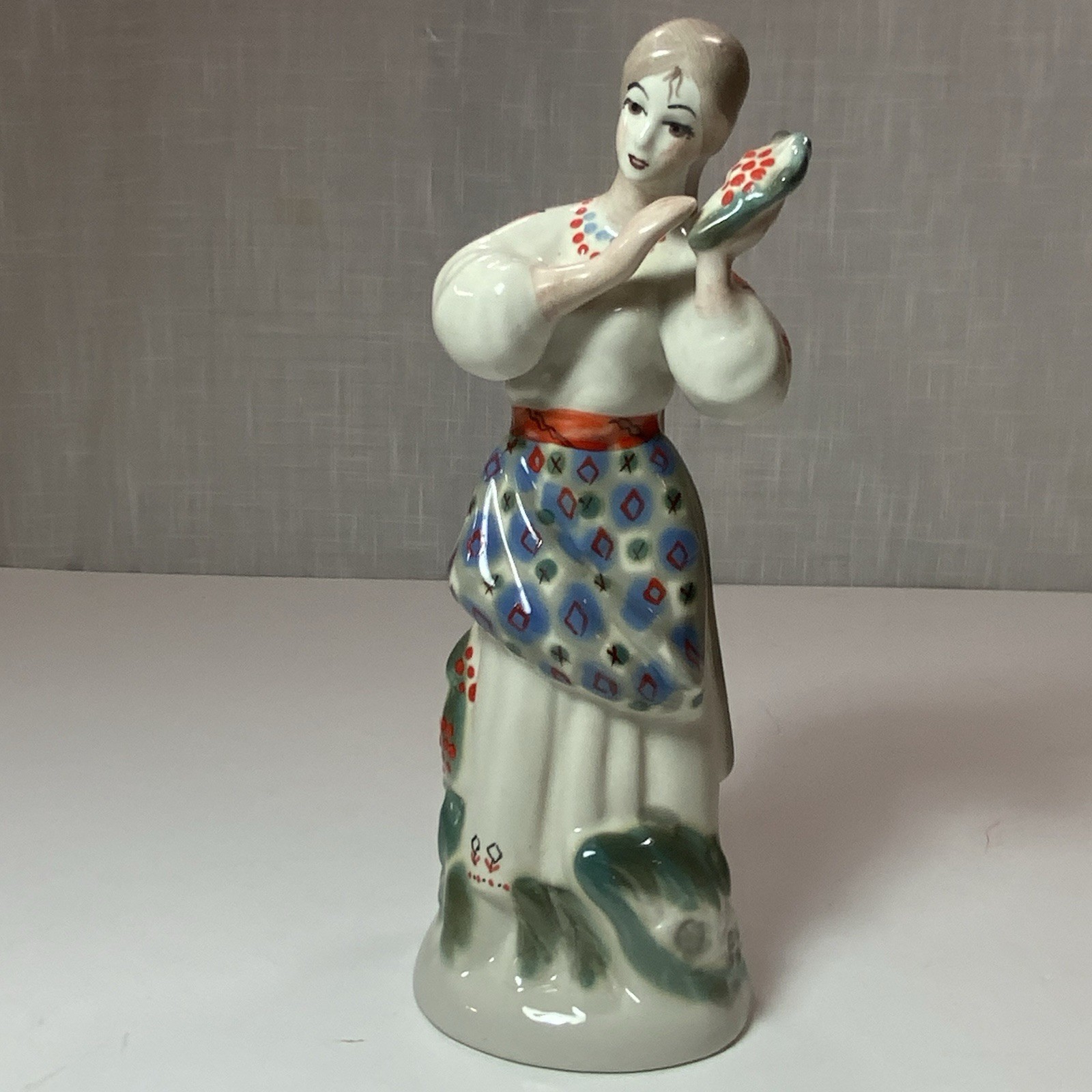 1970s Ukrainian Porcelain Figurines “Girl W/Kalina Fruits” – Polonne ZHK USSR