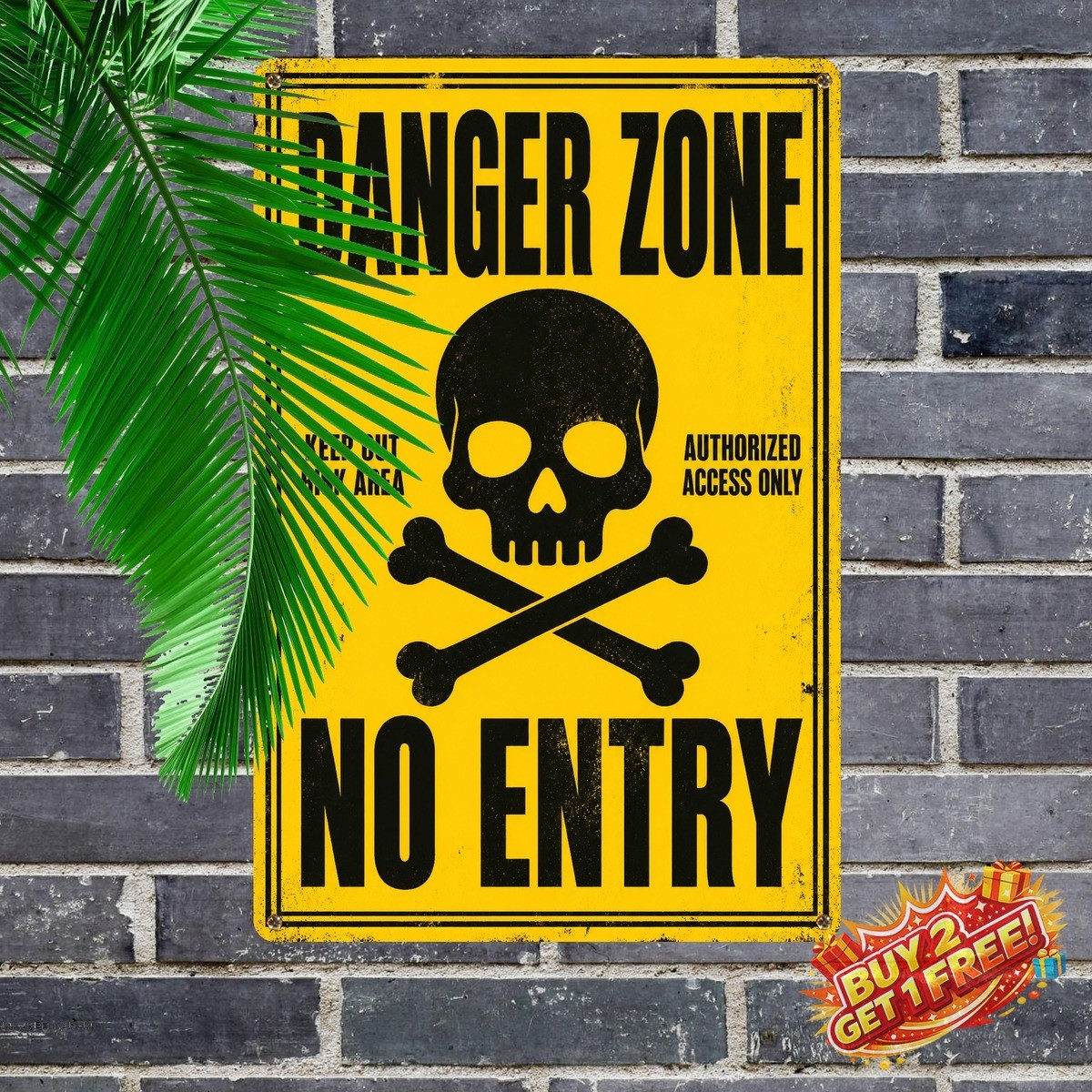 Danger Mines Distressed Yellow Black Metal Warning Sign 8x12