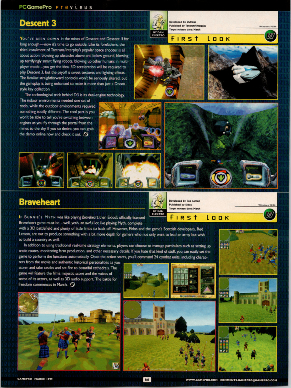 GAMEPRO 1999 PC Game Preview Descent 3 Braveheart Vintage Magazine Page Ad