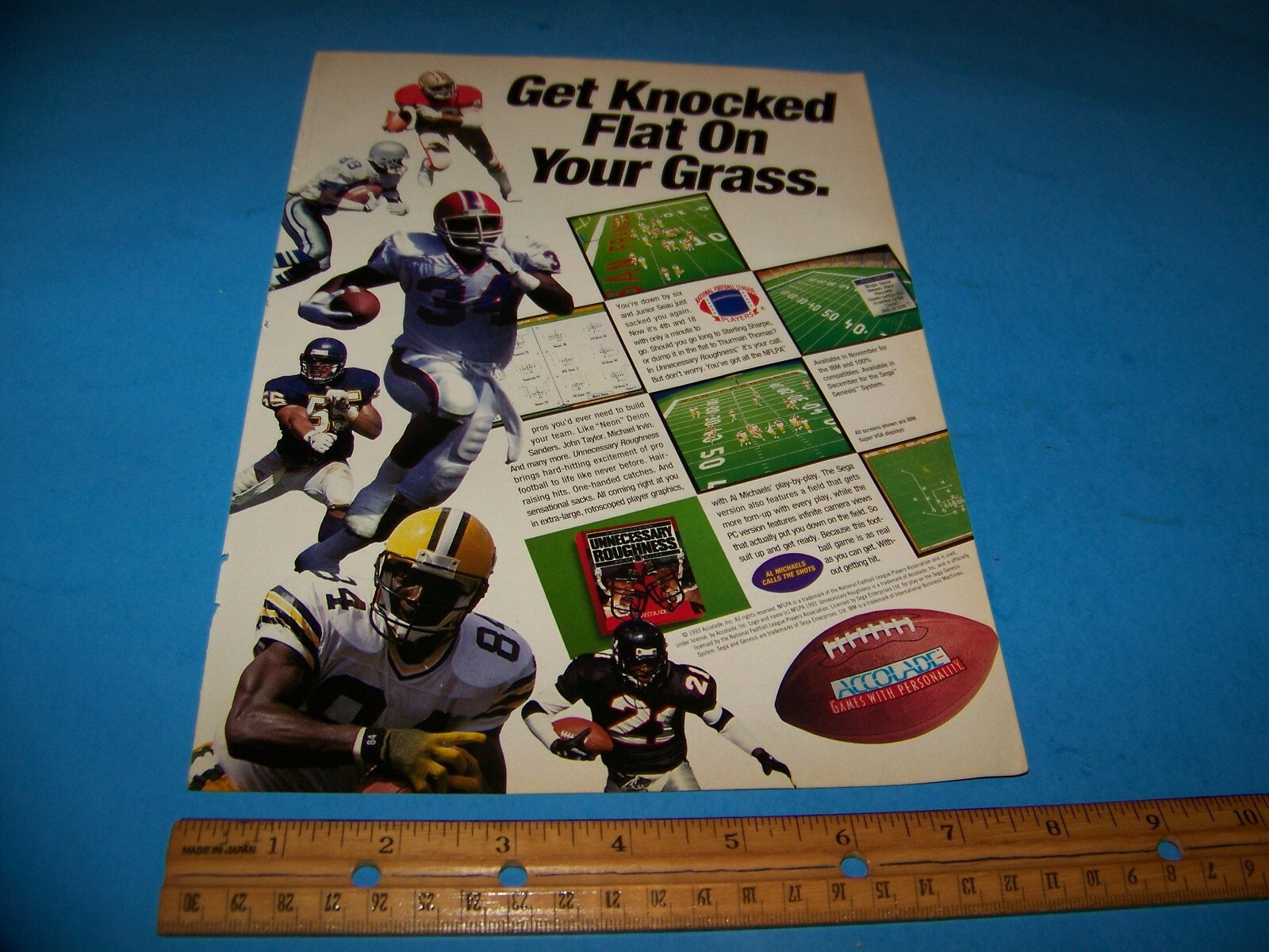 Video Game Ad Vintage 1993  Unnecessary Roughness    Accolade