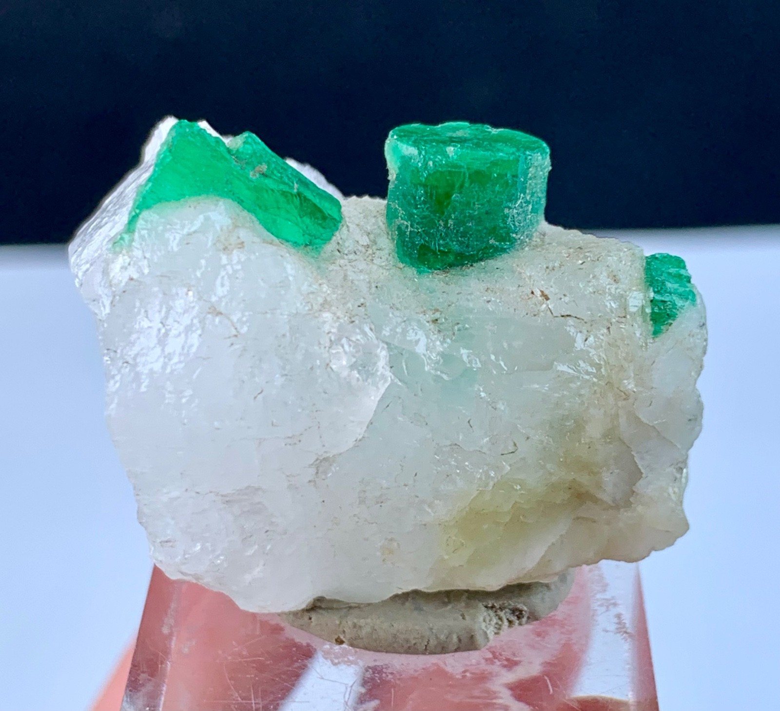 27 Gram Nice Terminated Green Emerald Crystal On Calcite From Swat Pakistan.