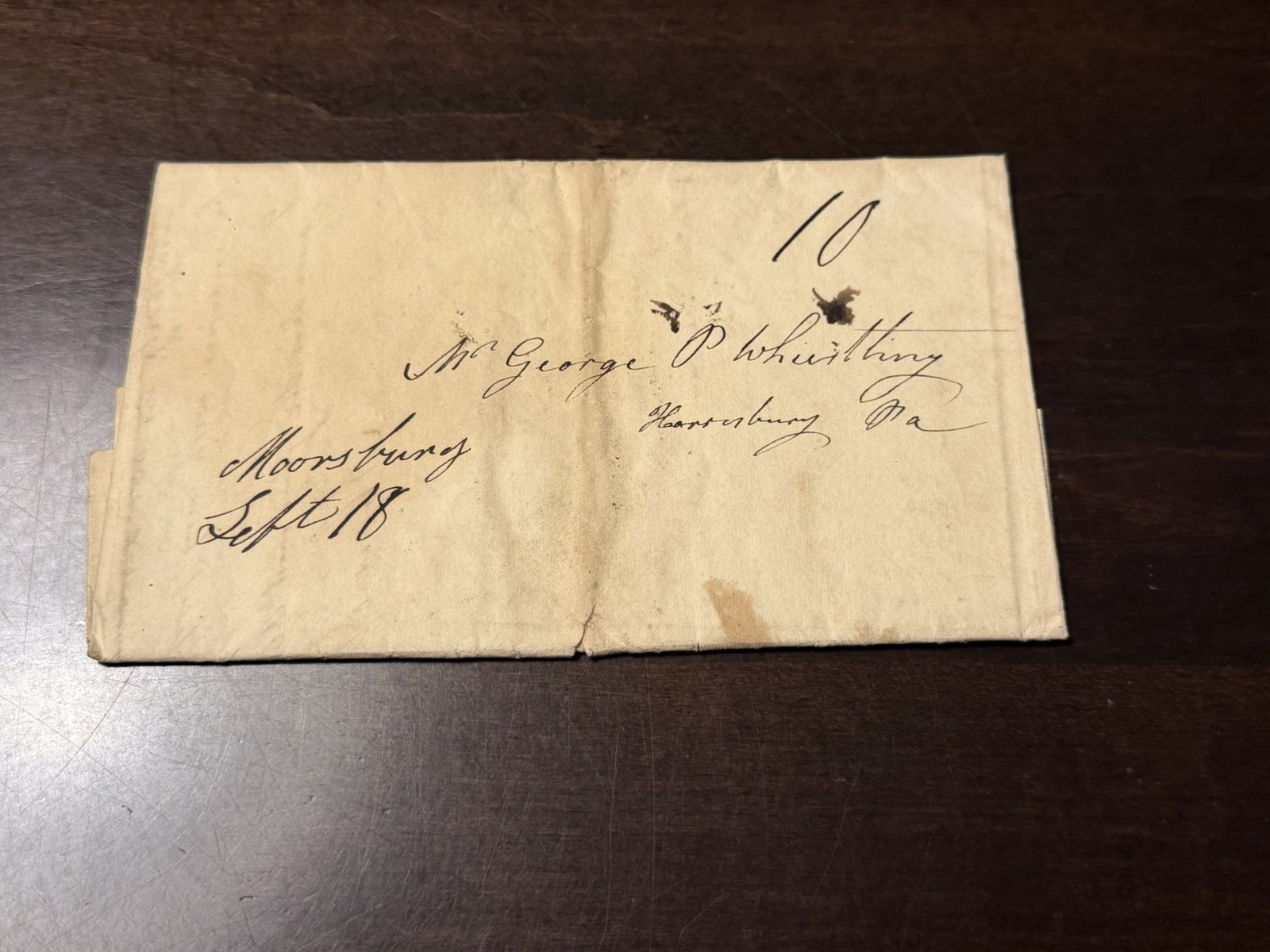 1832 Stampless Letter Moorsburg PA to Harrisburg Andrew Jackson Henry Clay
