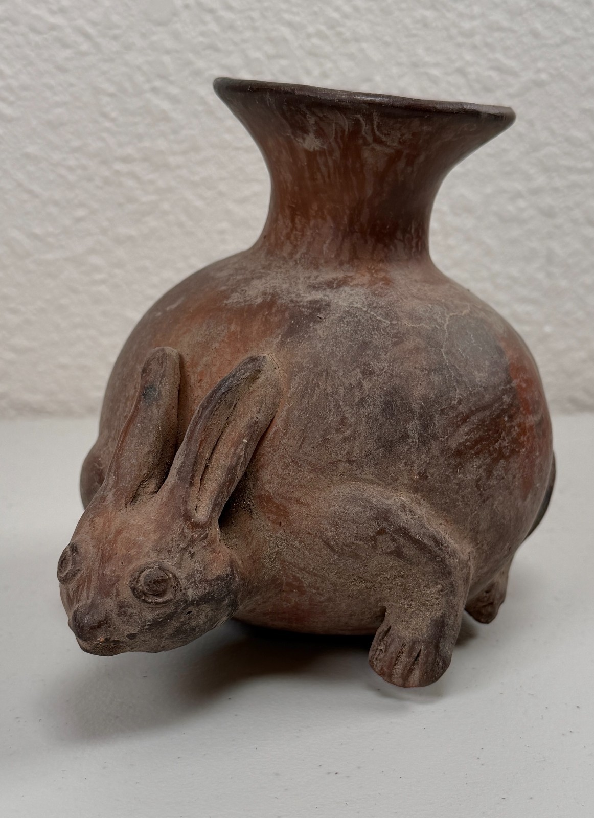 Antique Pre-Columbian Moche Peruvian Pottery Rabbit Figural Vessel Jug Vase