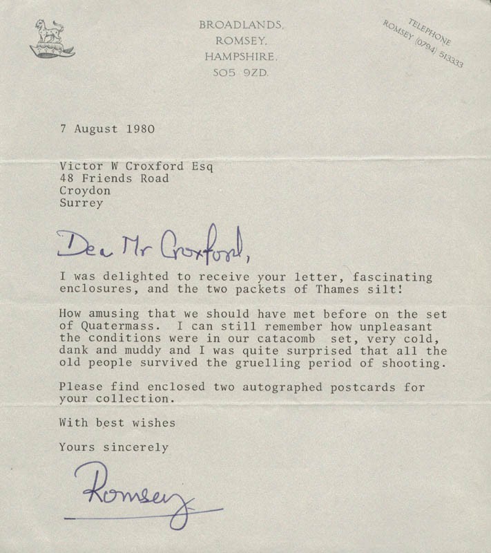 NORTON (8TH BARON BRABOURNE) KNATCHBULL - TYPED LETTER SIGNED 08/07/1980