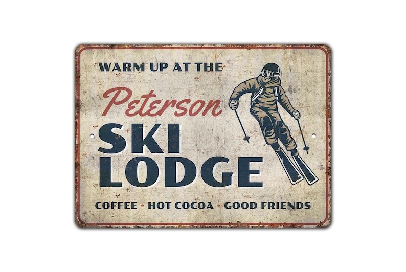 Warm Up At Ski Lodge Ski Lover Gift Tin Metal Signs Home Décor 8x12