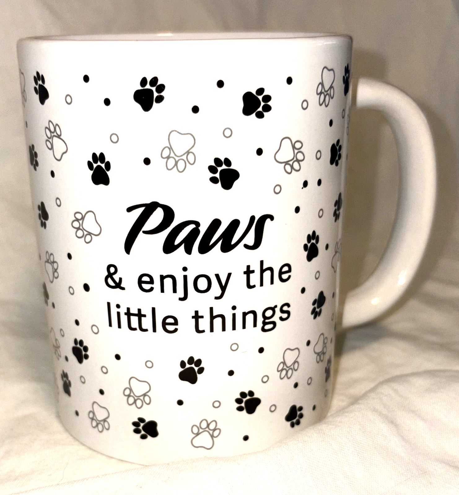 Paws And Enjoy The Little Things Black and White Coffee or Cocoa Mug  New