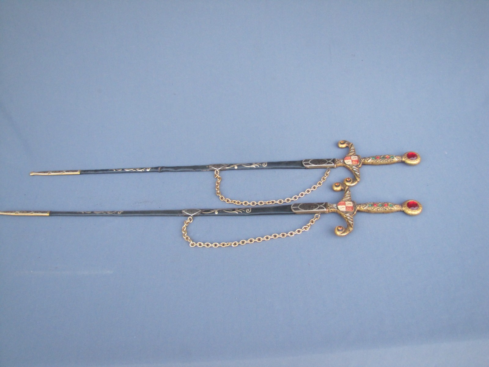 VINTAGE SPAIN SPANISH CEREMONIAL Decorative Display Pair of SWORDS Ornate