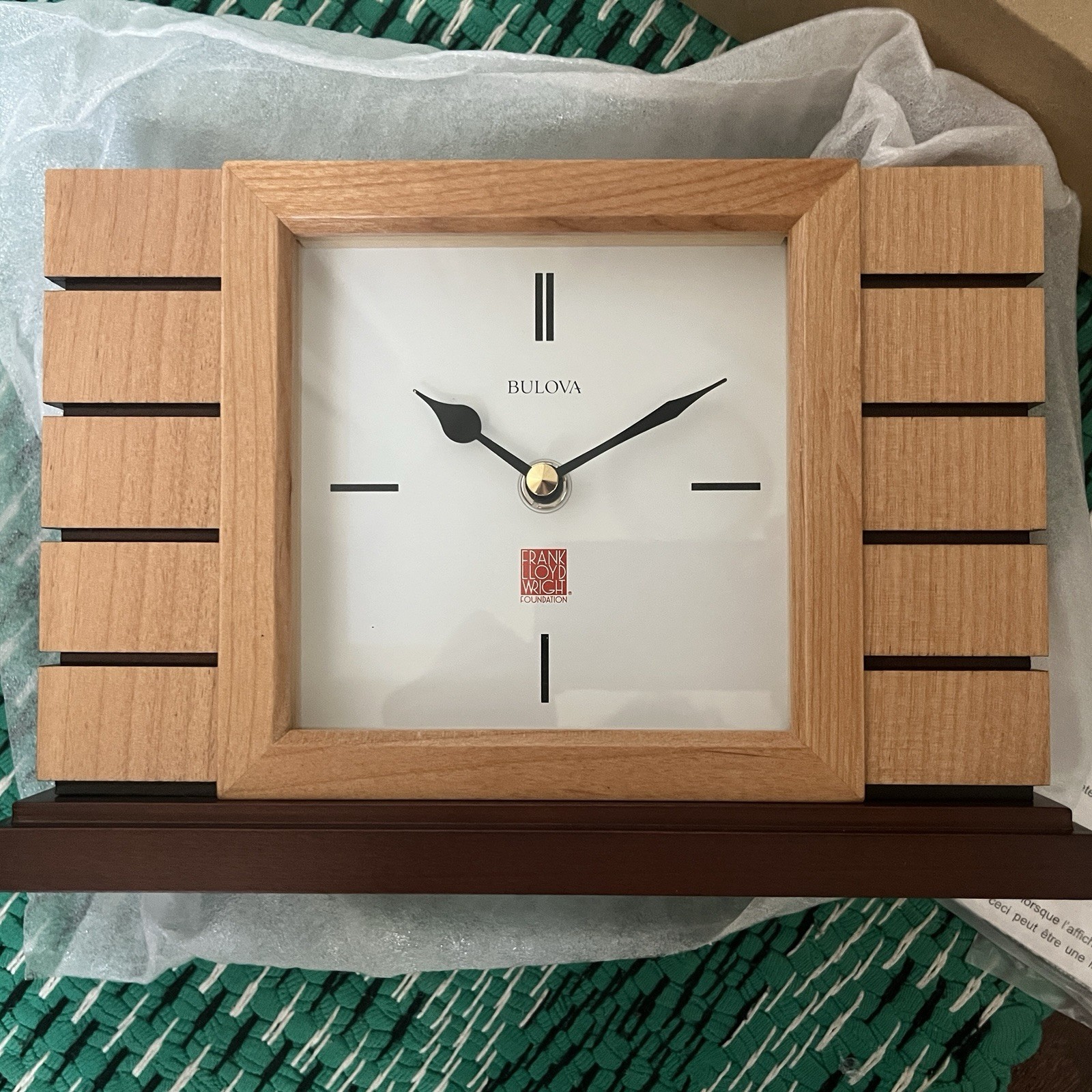 NEW In Box Bulova Frank Lloyd Wright Usonian II Mantel Clock Original Box 6.5”