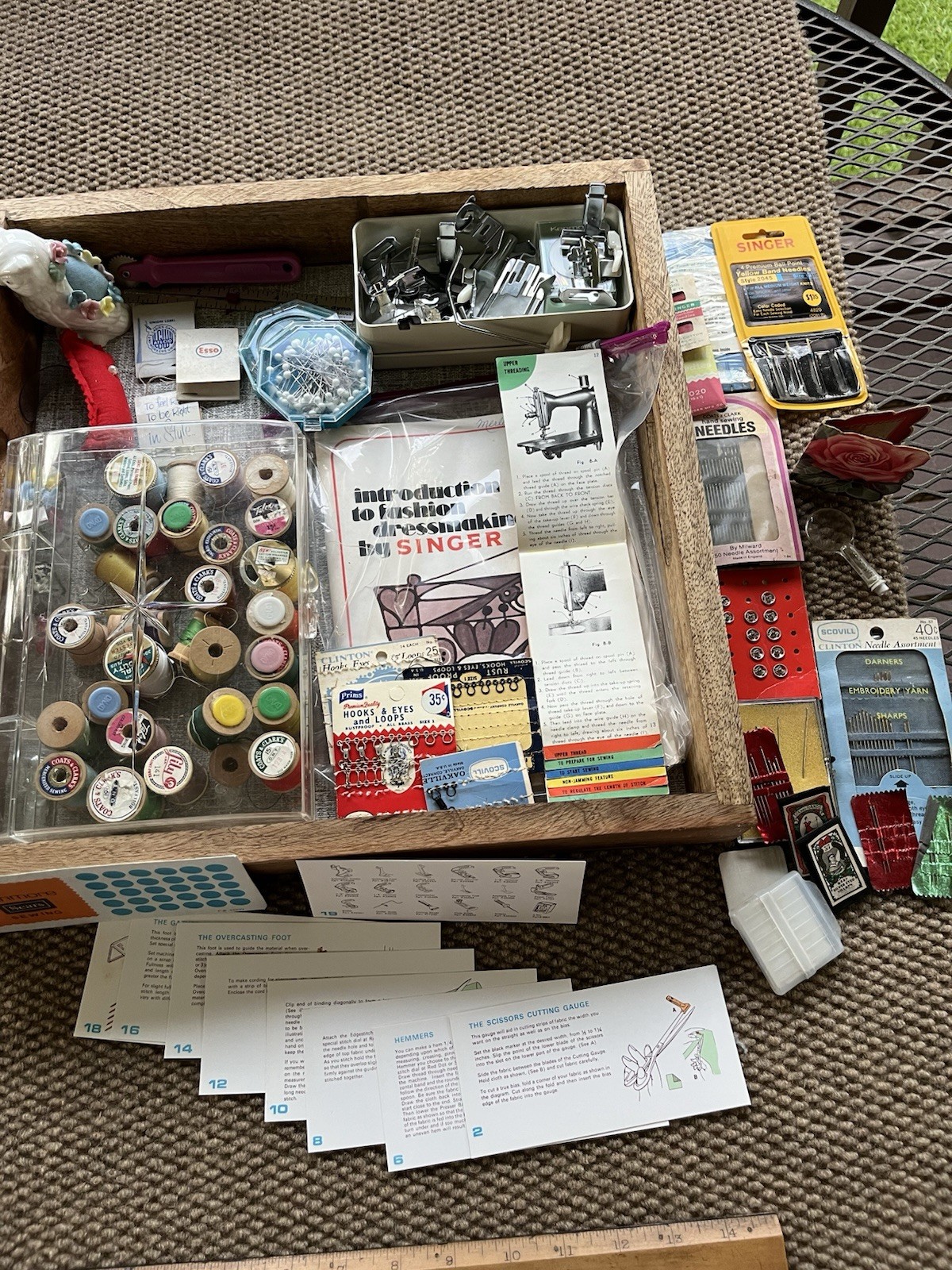 Grandma’s sewing drawer,machine feet with info, Vintage Notions SEE PICS
