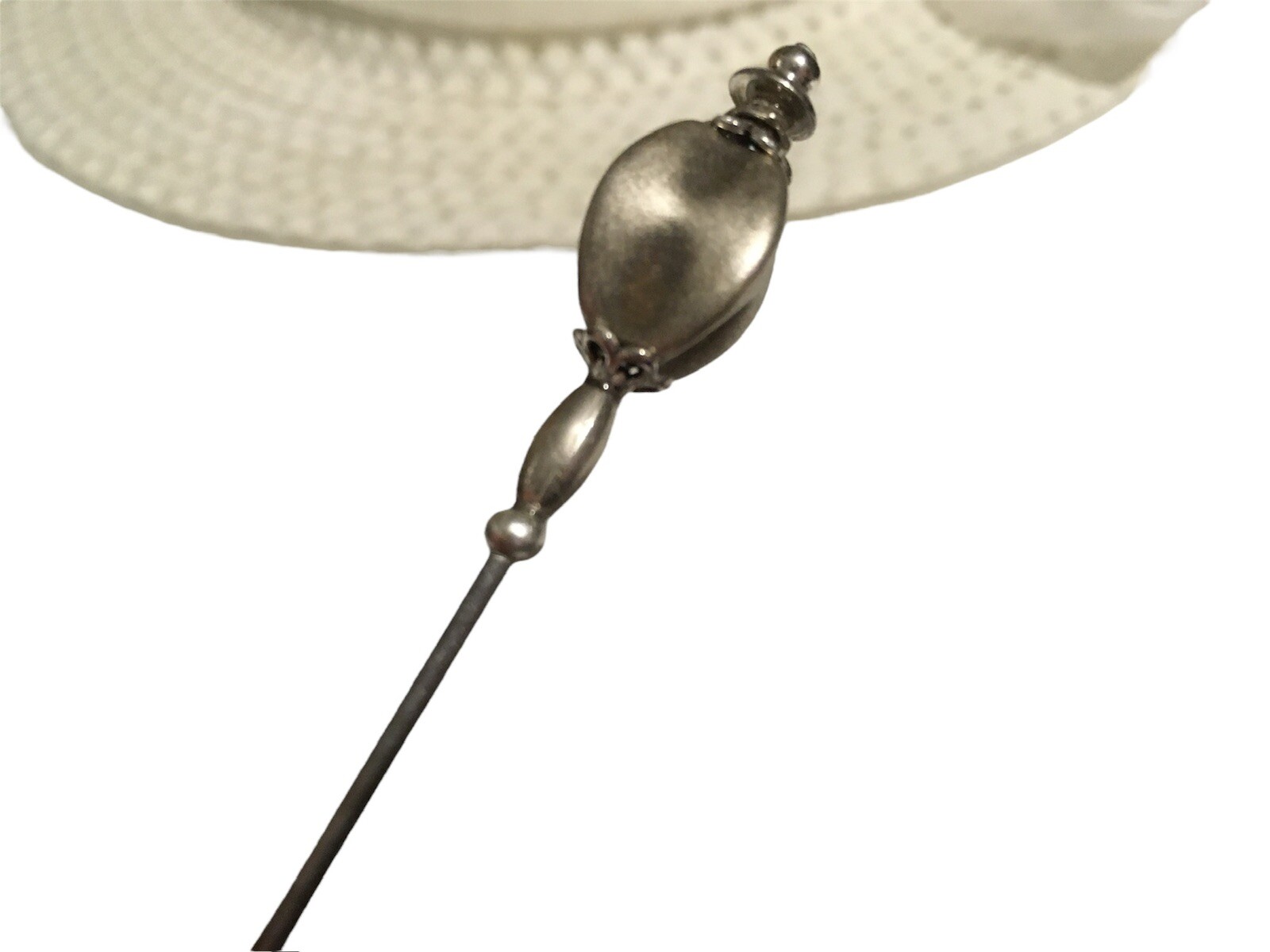 SIMPLE HATPIN with Vintage  GRAY Baroque Bead on Silver Finish Setting - 10 inch