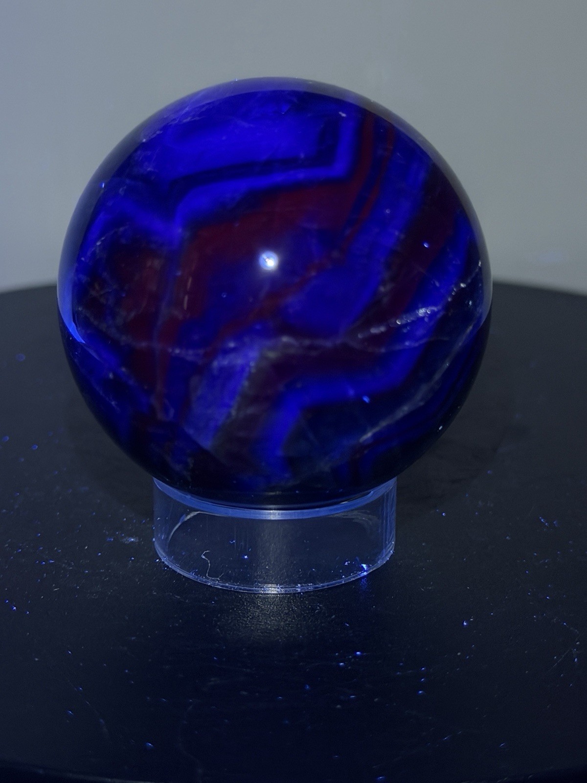 Black Rose Fluorite Sphere w/Holder UV Reactive (53 mm) - see pics & video