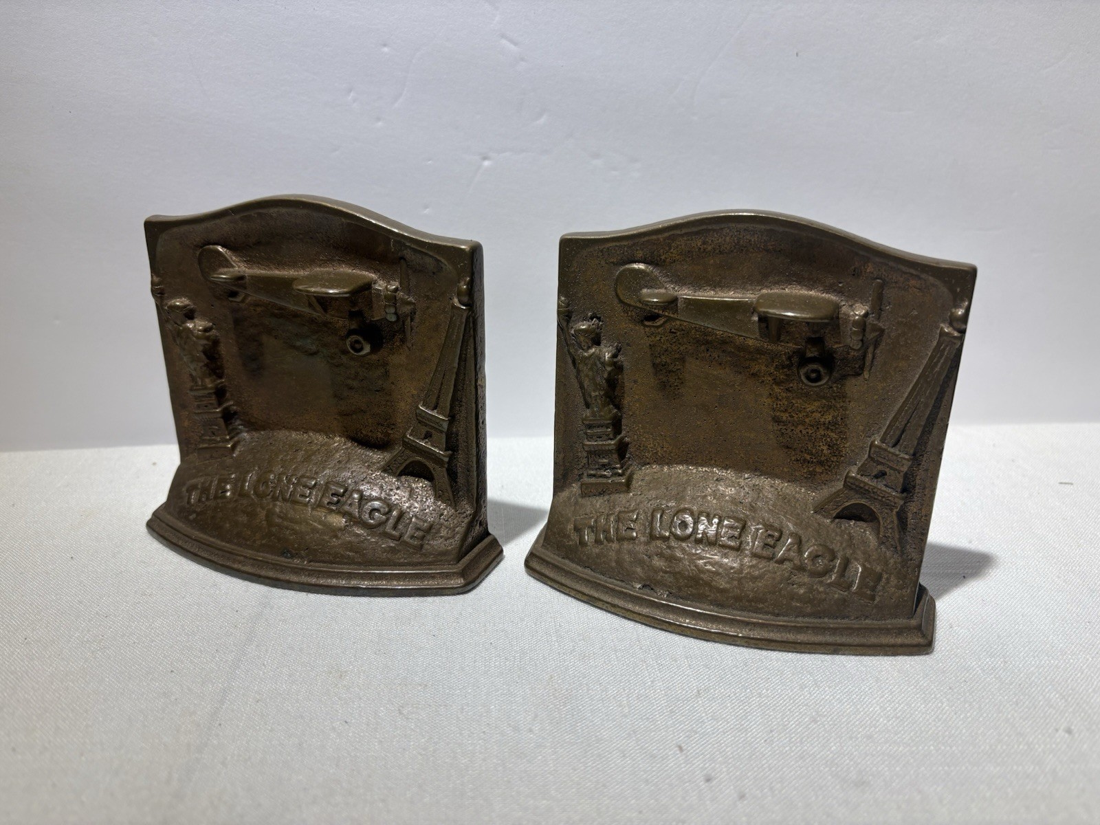 Scare Charles Lindbergh “The Lone Eagle” Bronze Bookends - Rarely Seen Pair 