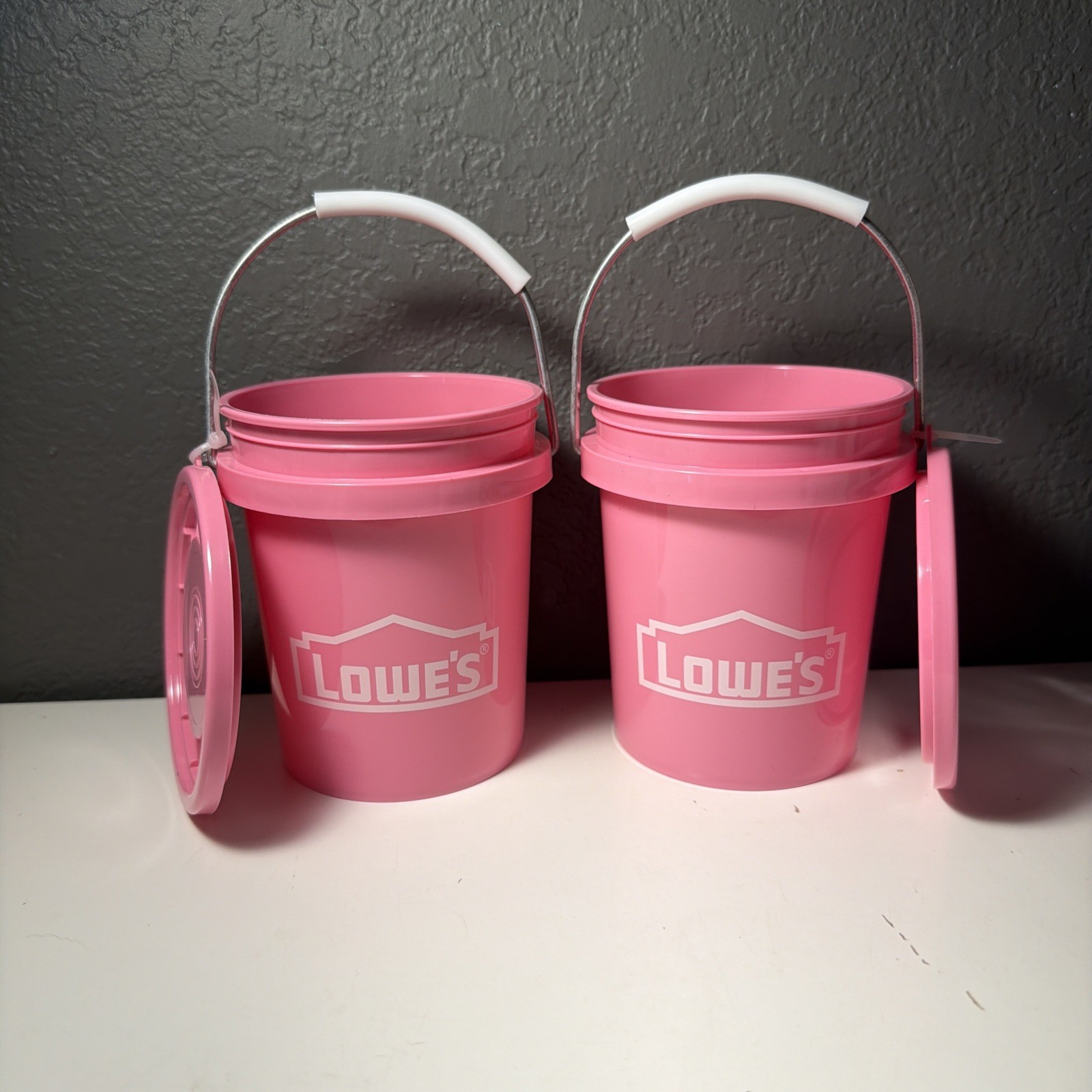 Lowe’s Mini Bucket Pink w/ Lid RARE Set Of 2
