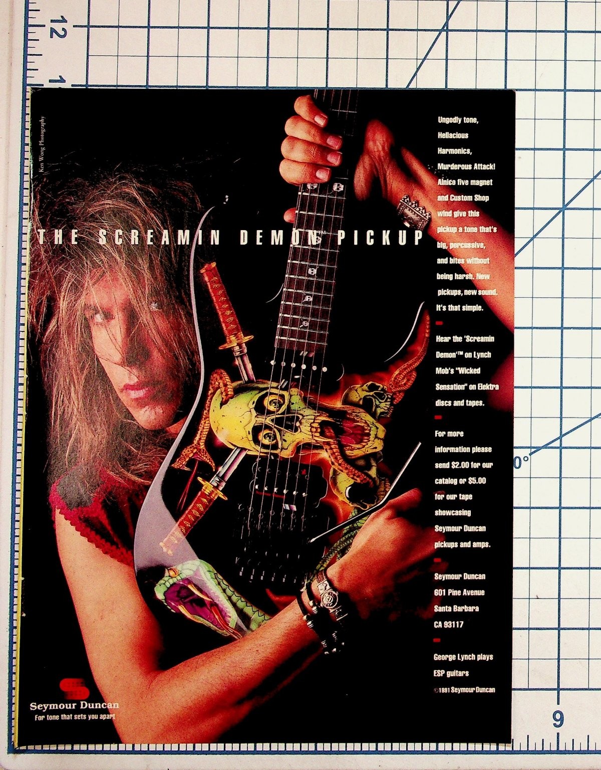 1991 Seymour Duncan Screamin Demon Pickup George Lynch ESP Guitar Ad