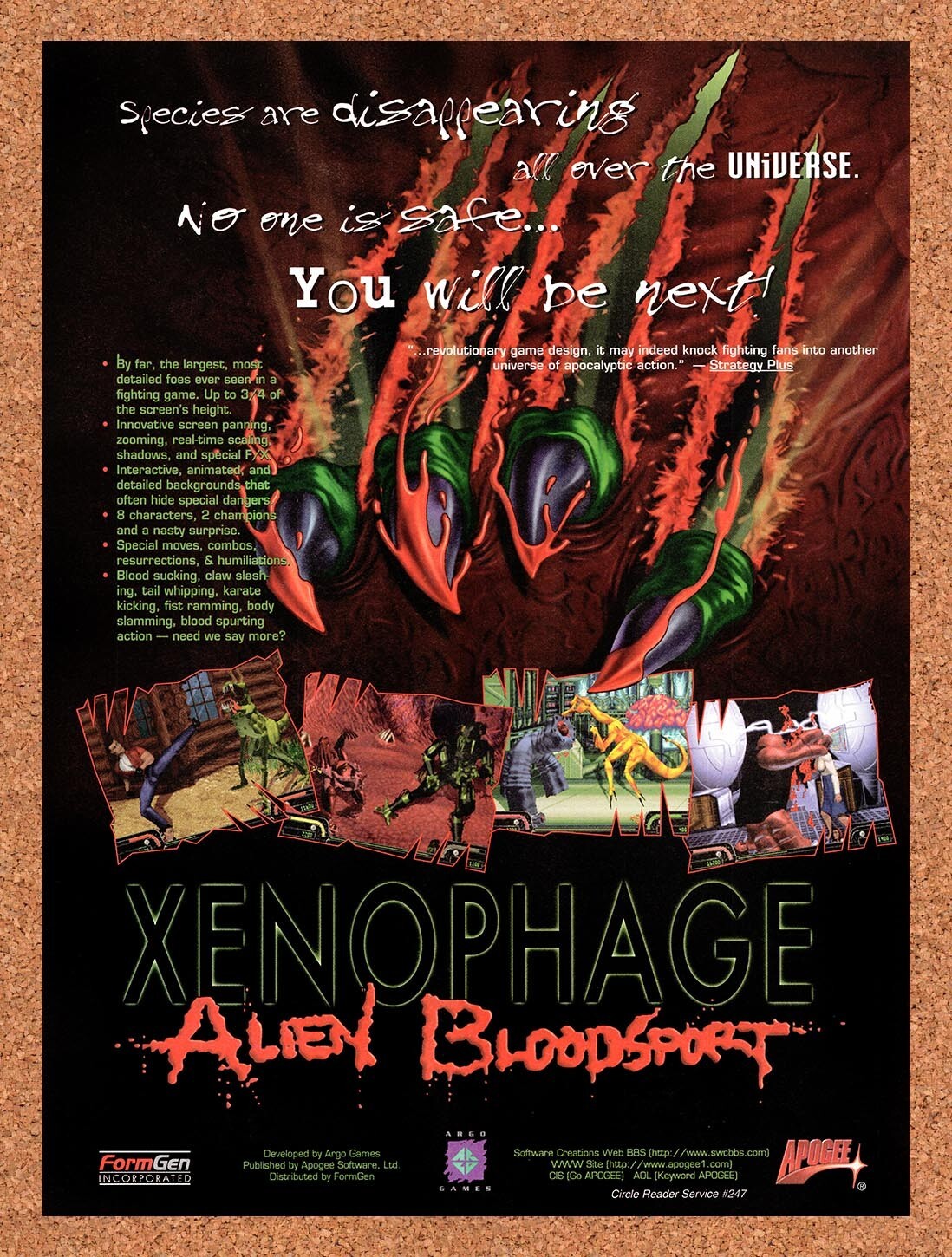 1996 Xenophage Alien Bloodsport PC Original Advertisement / Retro Promo v1