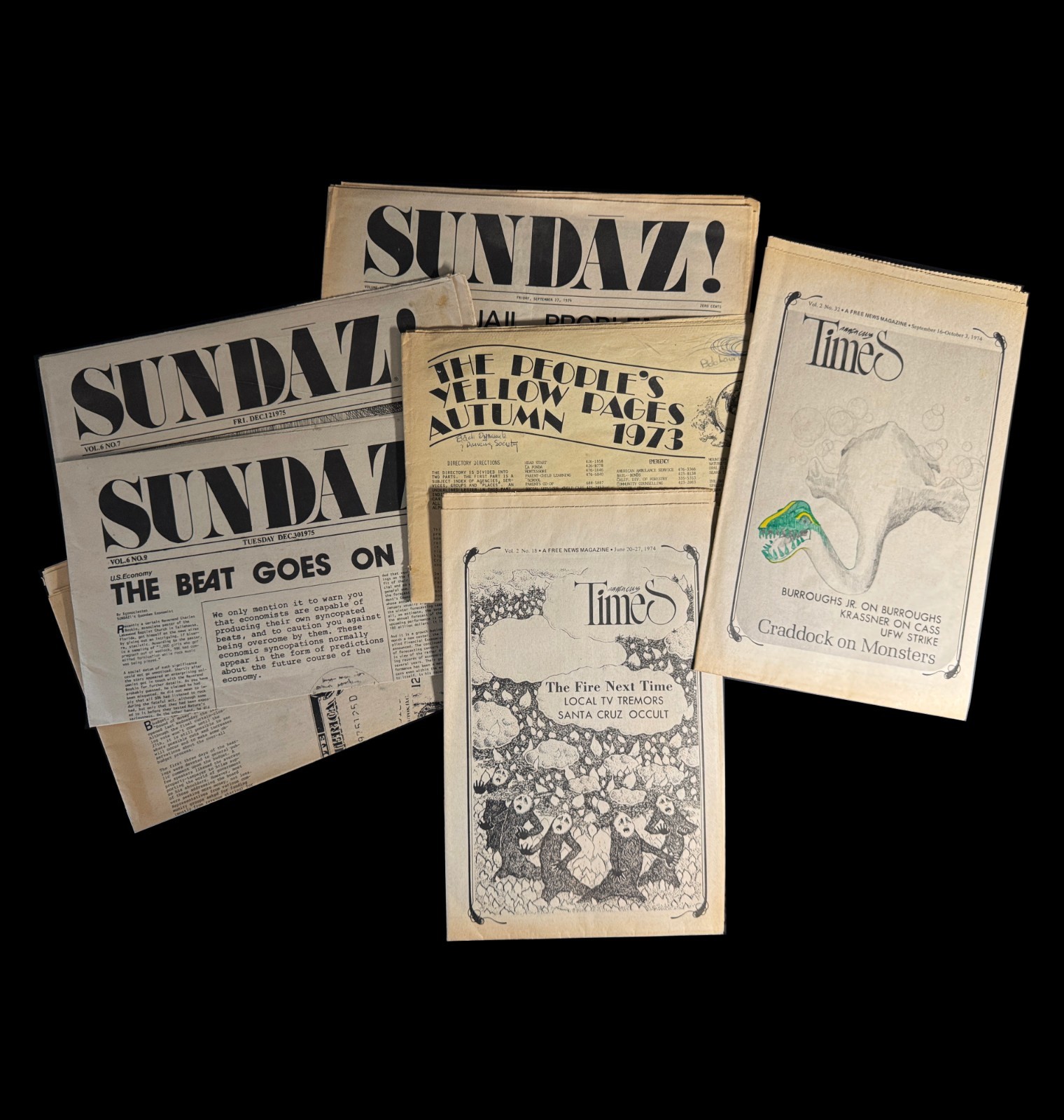 1973-75 Santa Cruz Underground Newspapers Sundaz Times William Burroughs Lot