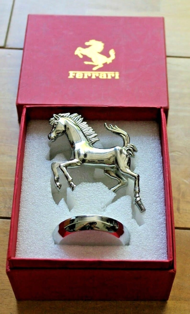 Silver Plated Ferrari Prancing Horse Mascot Emblem Statue Scuderia F1 Cavallino