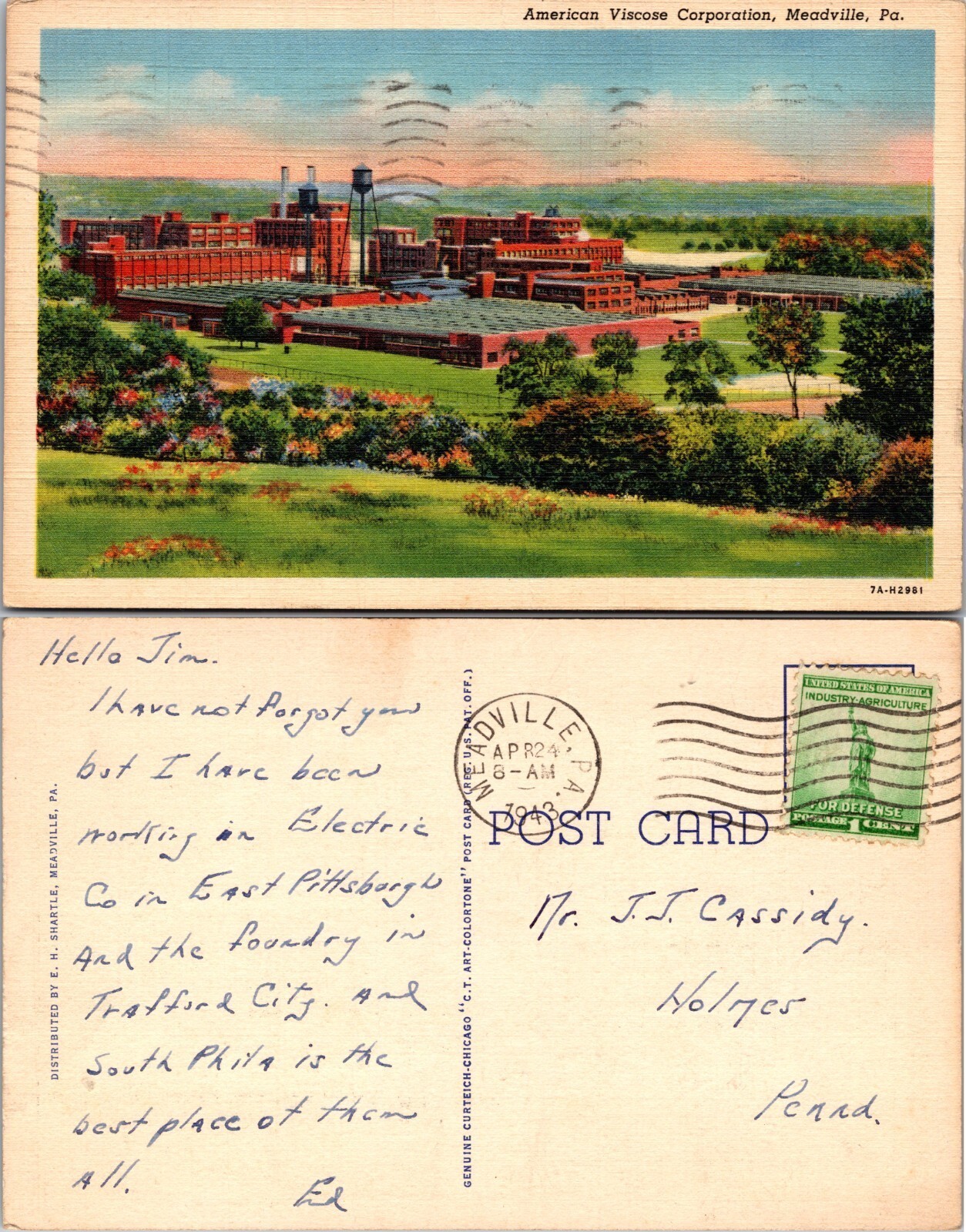 American Viscose Corporation Meadville Pennsylvania PA Postcard