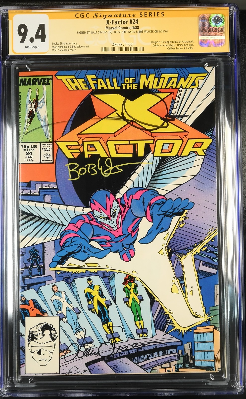 X-FACTOR 24 CGC 9.4 SIGNED WALT & LOUISE SIMONSON BOB WIACEK 1ST ARCHANGEL KEY