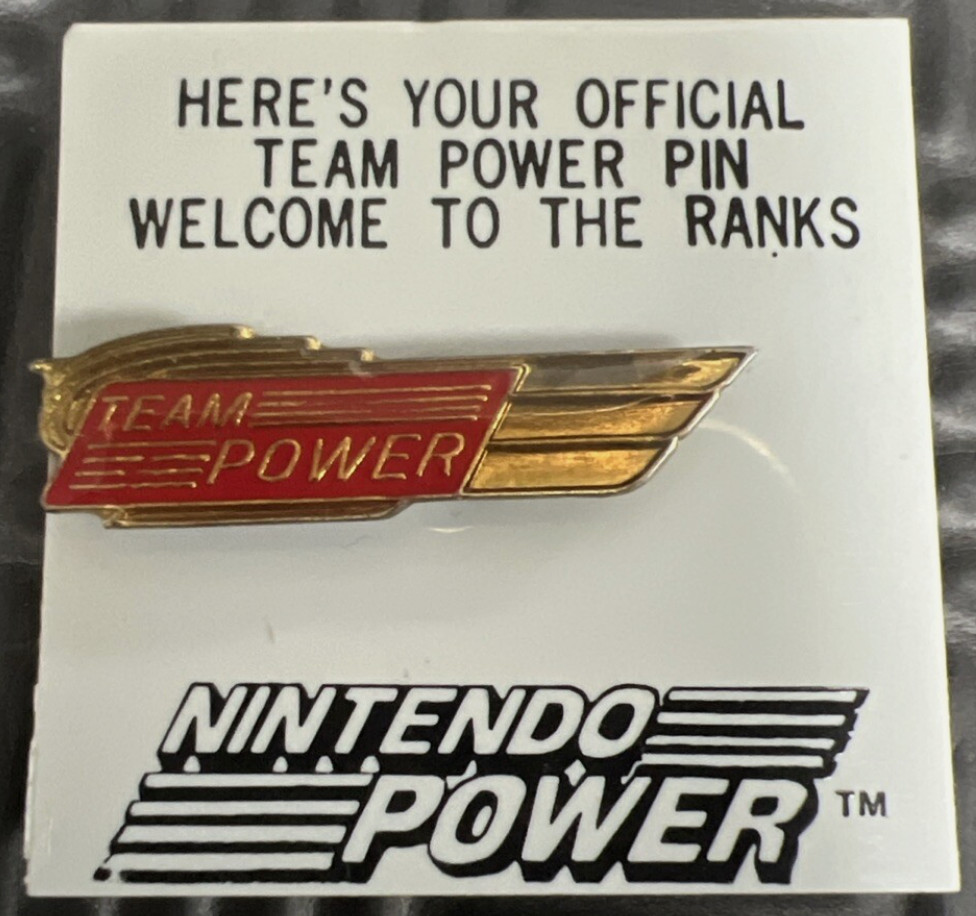 Nintendo Power Magazine Official Team Power Pin Members Red and gold color