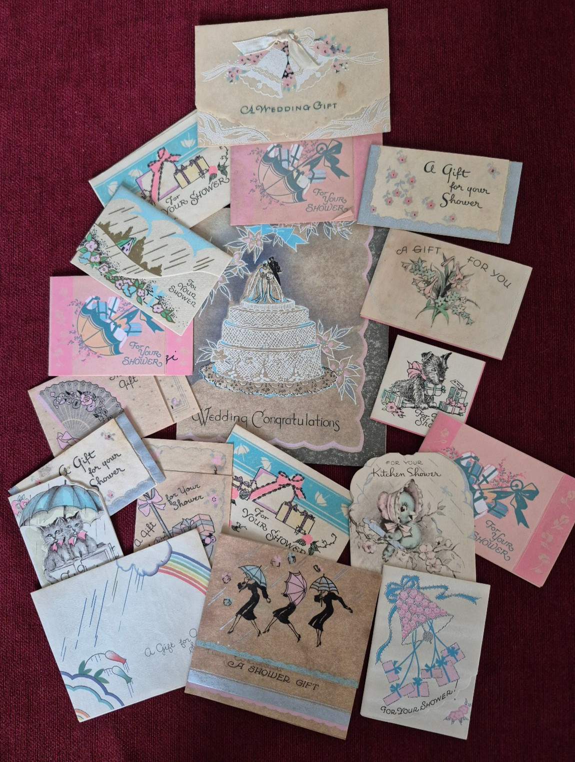 Vintage 1930's - 40's Wedding Bridal Shower Gift Cards Lot of 19