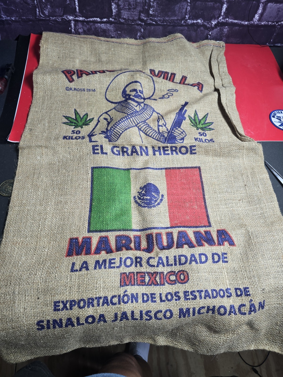 Vintage Pancho Villa Burlap Sack Mexican Flag 50 Kilos Sinaloa Jalisco Ross 2002