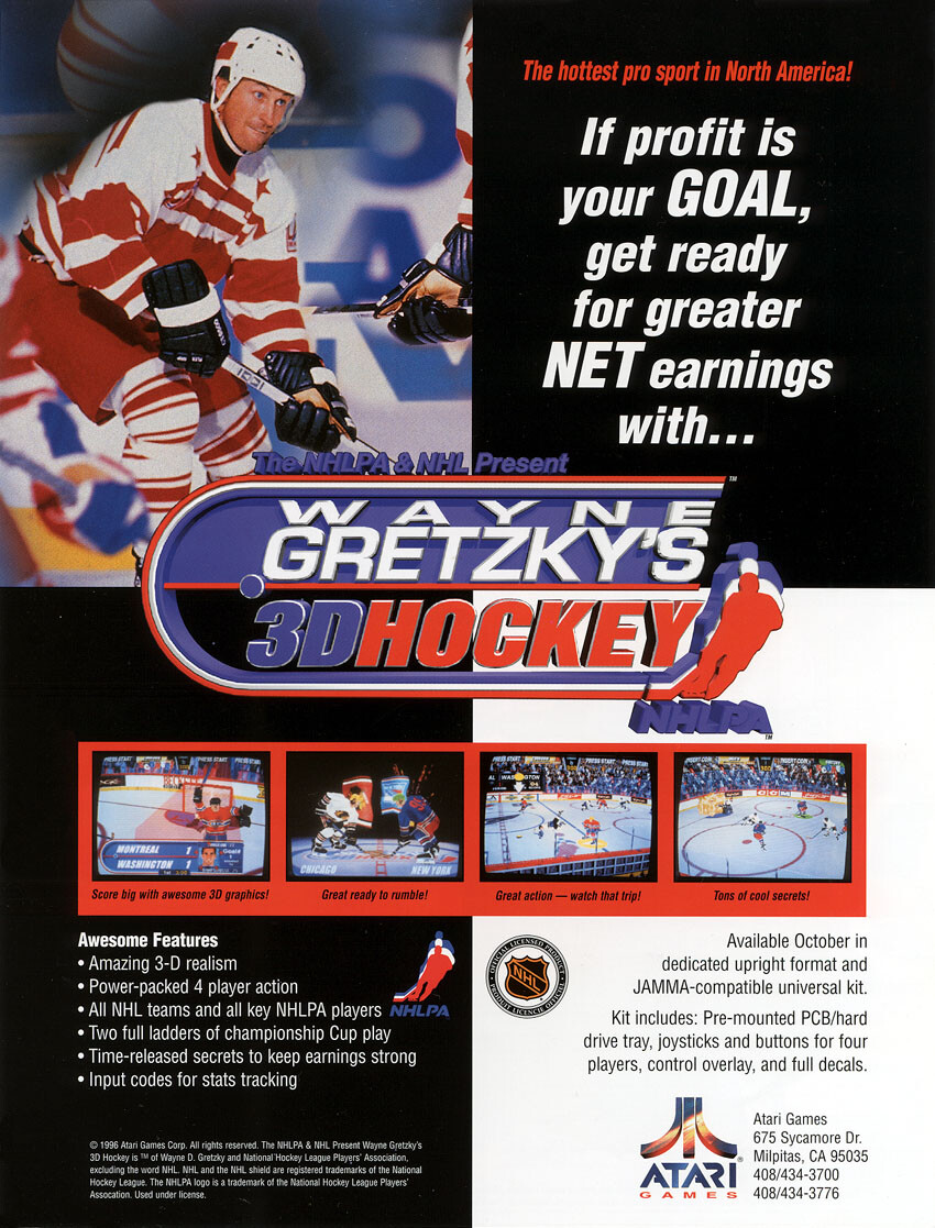 Wayne Gretzky's 3-D Hockey Arcade FLYER Original 1996 Video Game Artwork Vintage