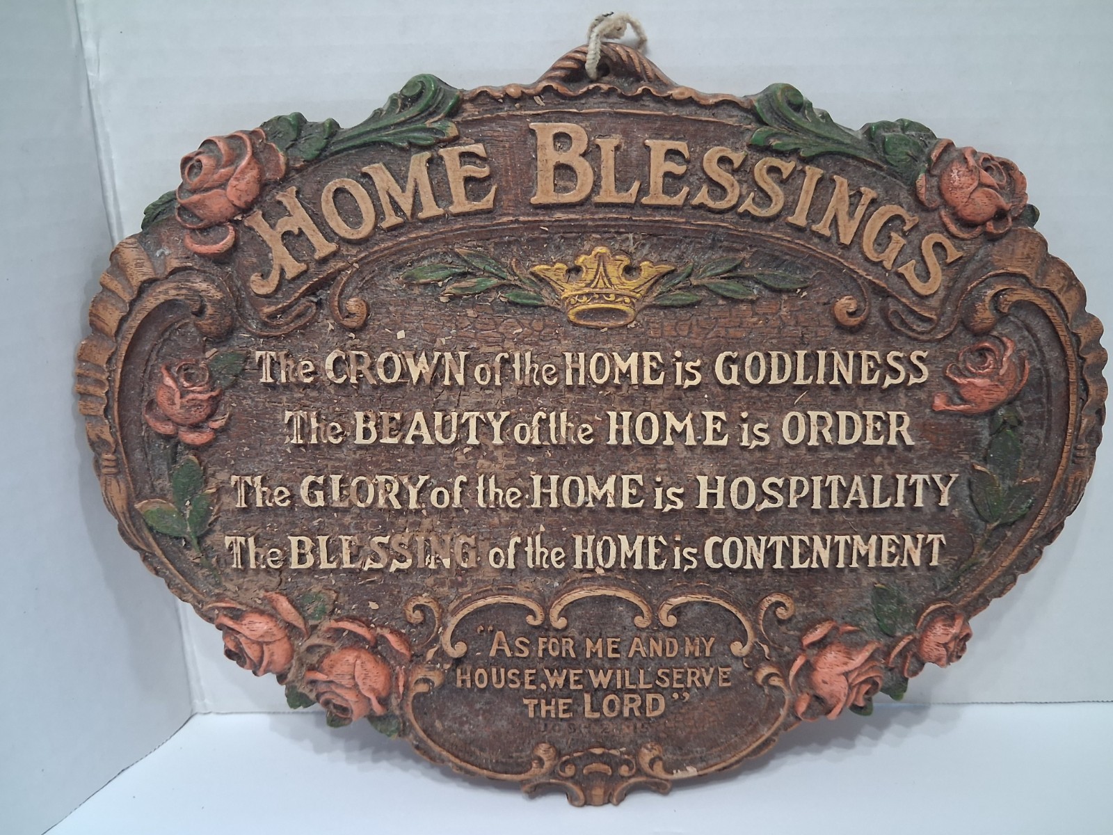Vintage HOME BLESSINGS Christian Wall Art Plaque Bible Verse Poem Joshua 24:15