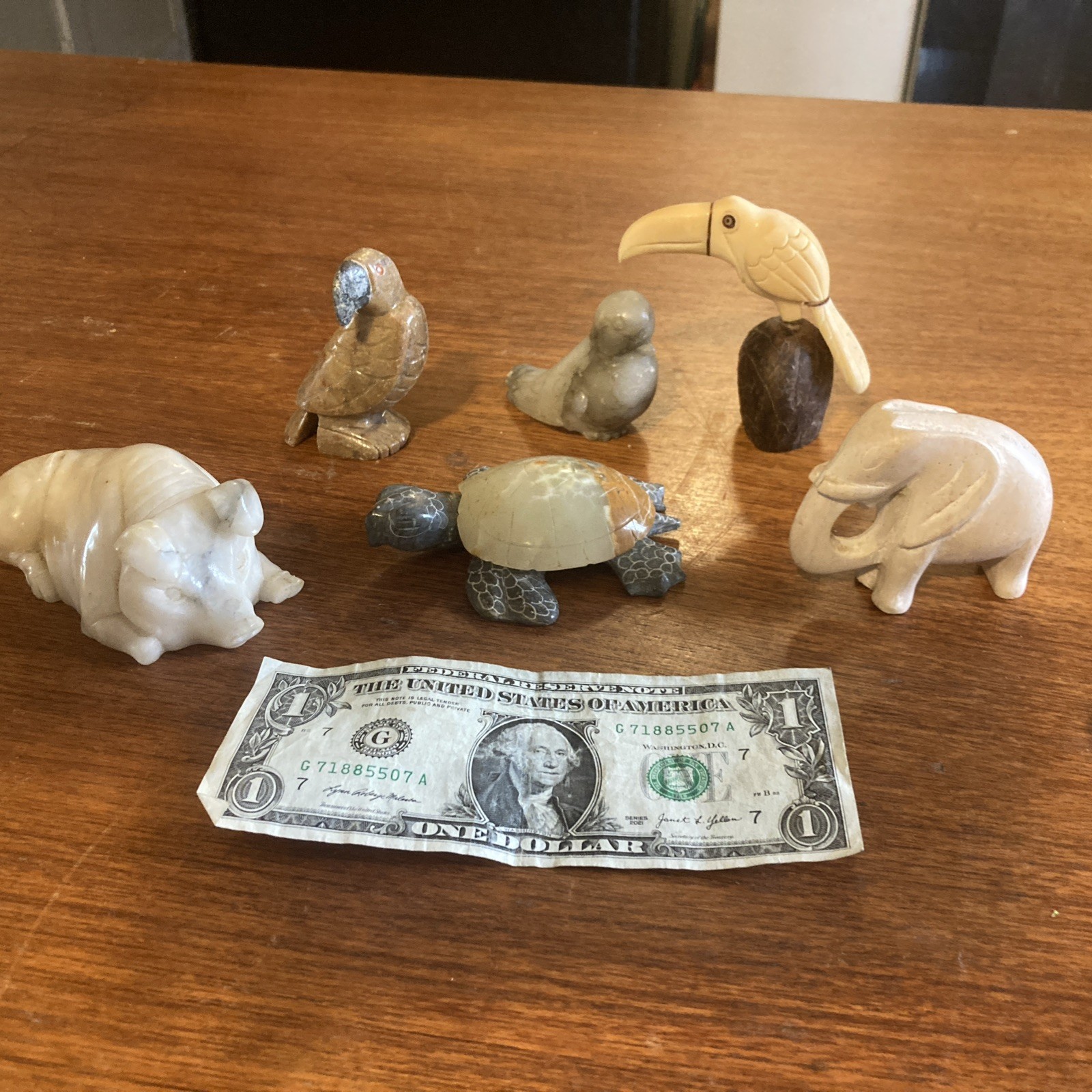 Vintage Lot Of 6 Cute Carved Animals. Soapstone, Marble, Tagua Nut. See Pics