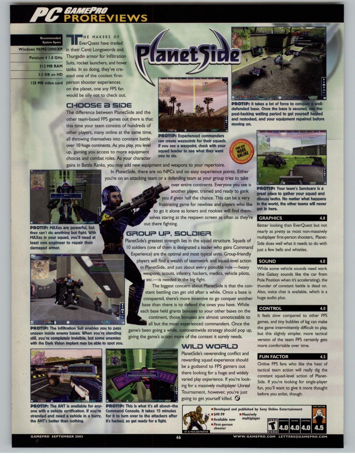 2003 Planetside FPS PC REVIEW Vintage Print Ad/Poster Retro Video Game Promo Art