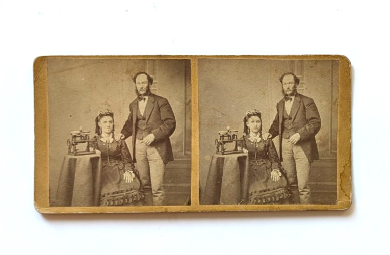 Victorian Couple Studio Portrait Antique Stereoview 19th Century