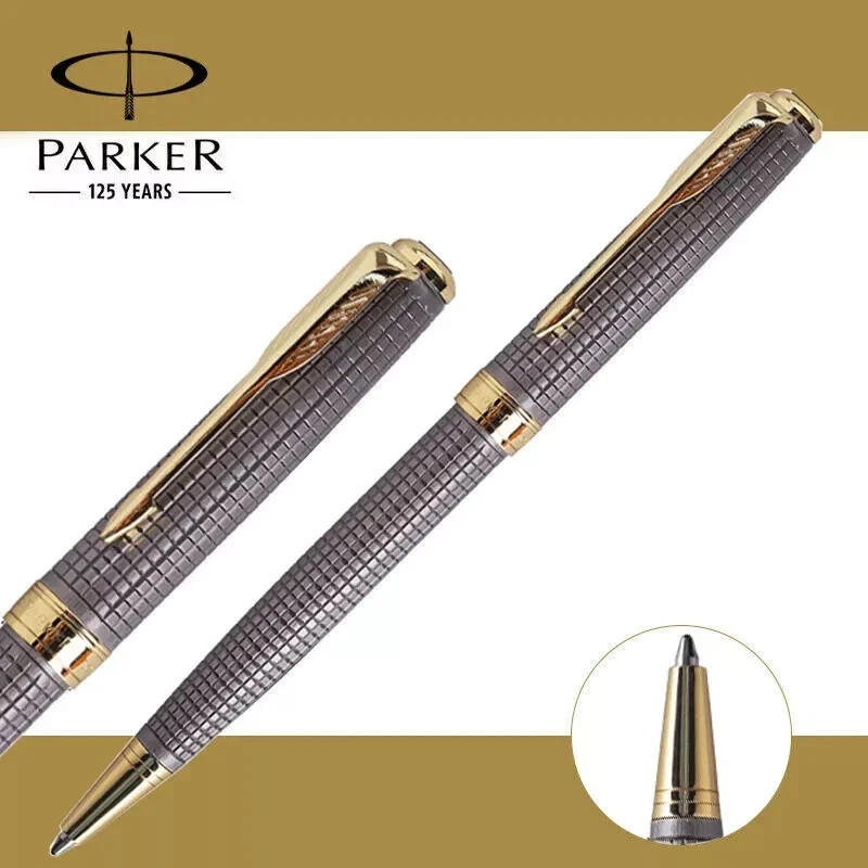 Good Parker Sonnet Series Ballpoint Pen Grey Grid Gold Clip Fine Nib Blue Ink