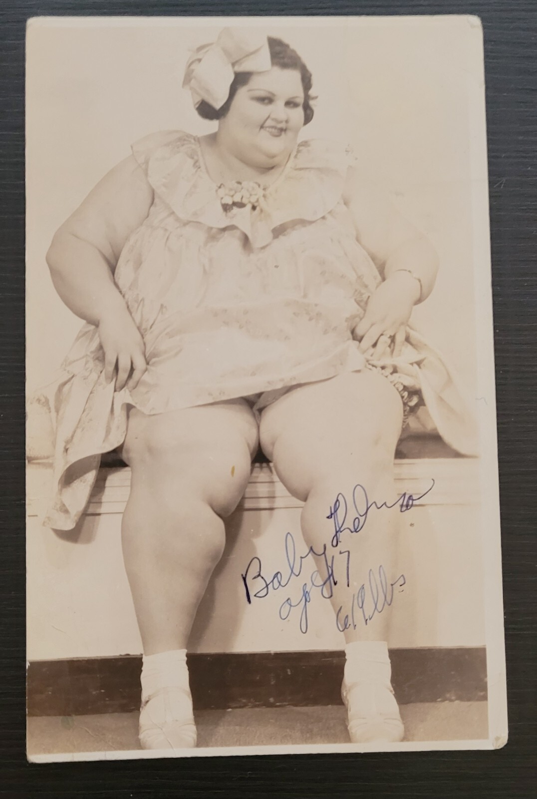 RPPC SIDESHOW Fat Lady LITTLE BABY THELMA  AGE 17 619 Lbs. SIGNED CIRCUS DIED 37