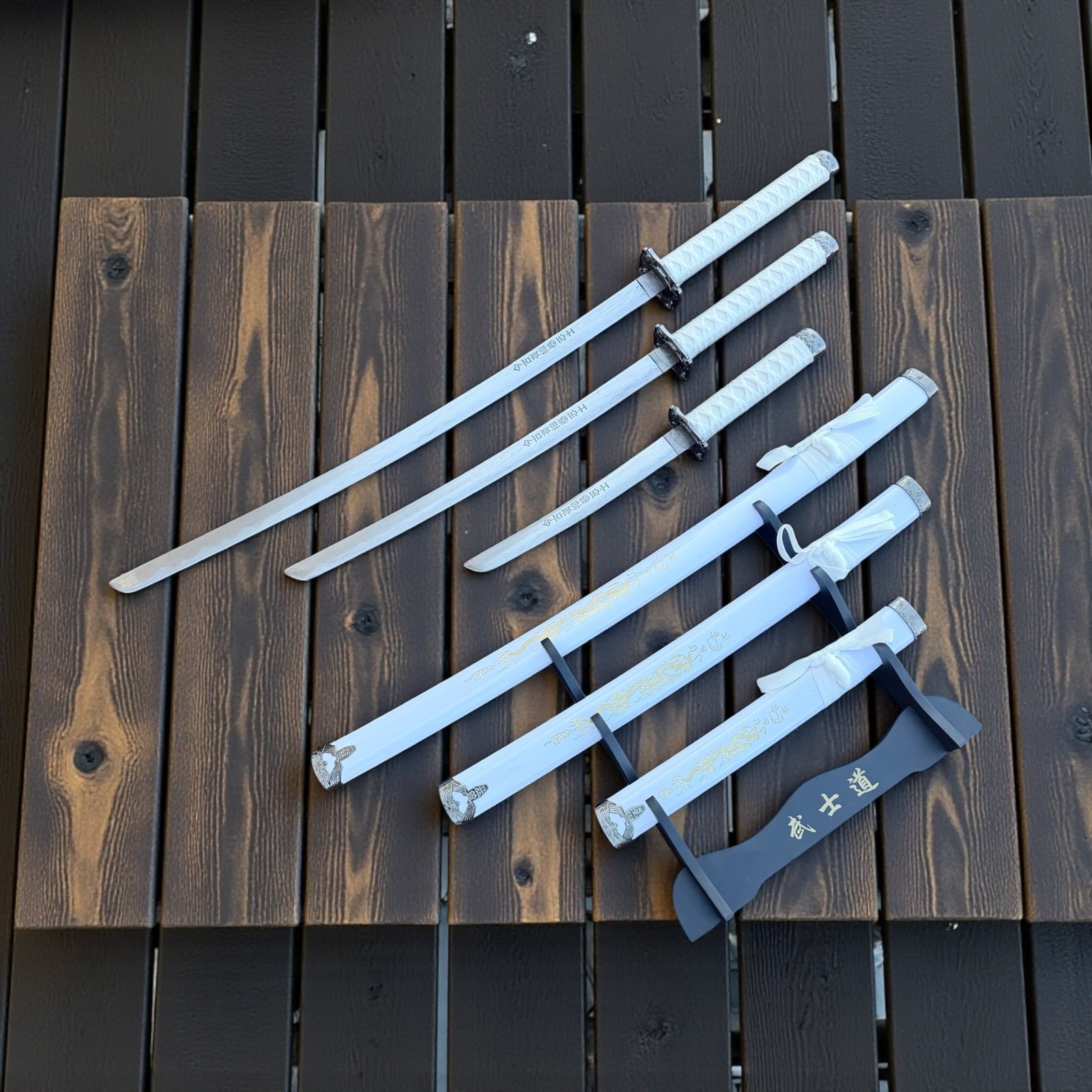 3Pc Set Japanese Samurai Ninja Katana Swords Good Quality Dragon Design 5 Colors