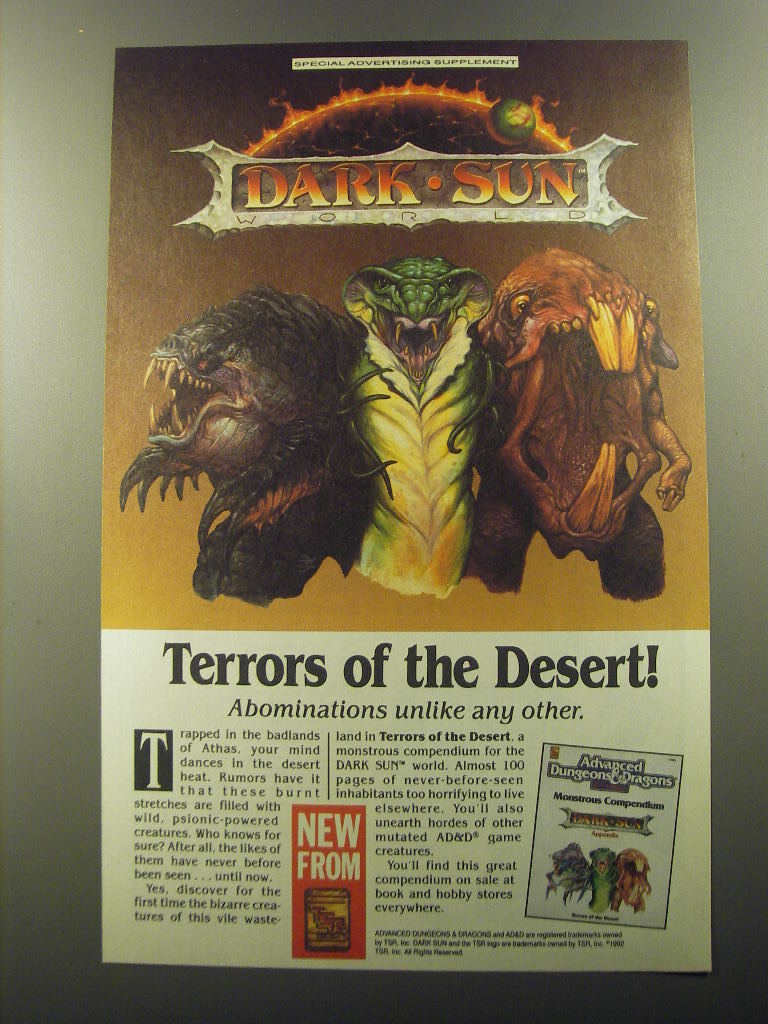 1992 TSR AD&D Dark Sun Monstrous Compendium Ad - Terrors of the Desert