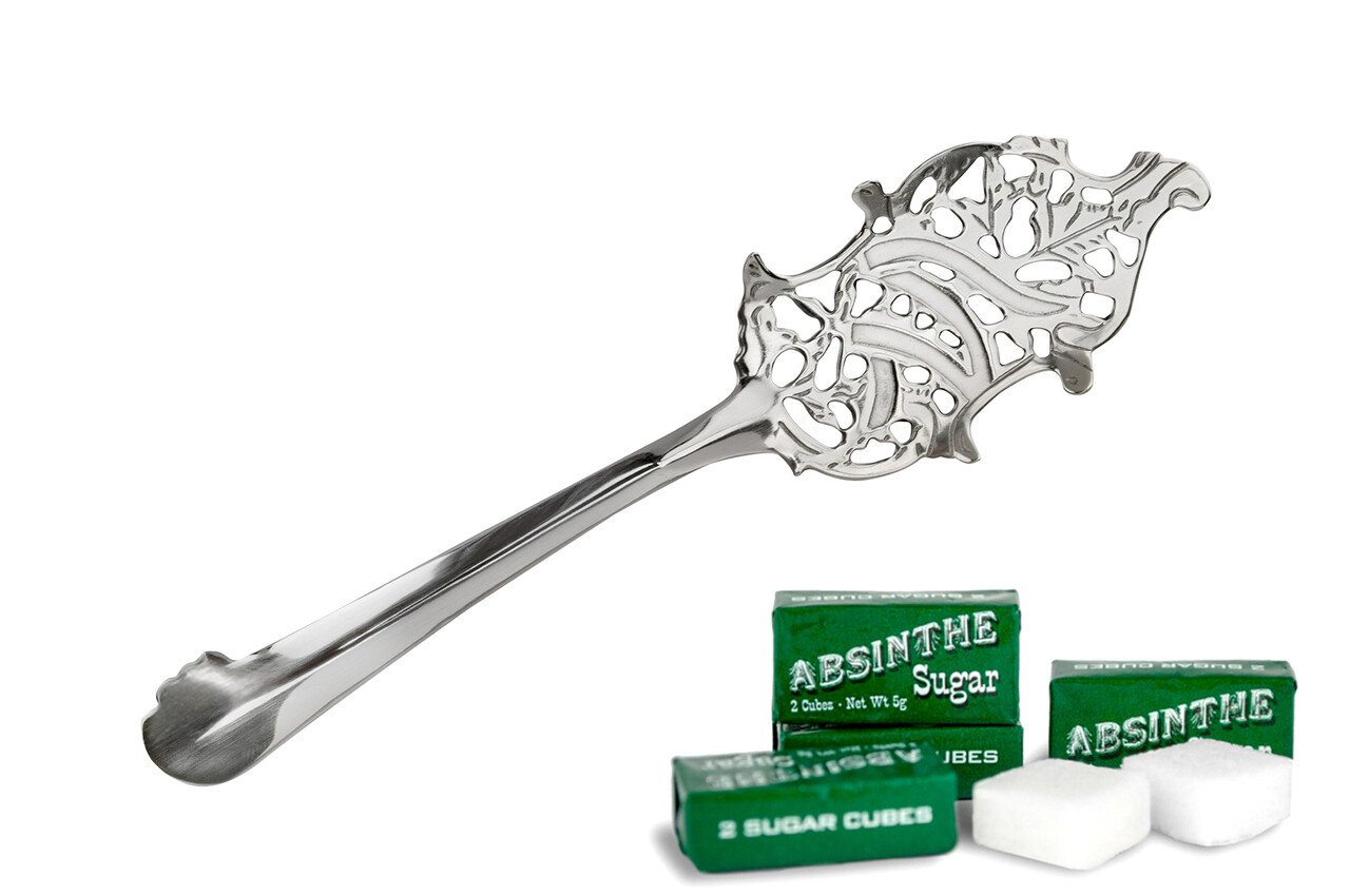 WORMWOOD LEAF ABSINTHE SPOON & 10 SUGAR CUBES +  
