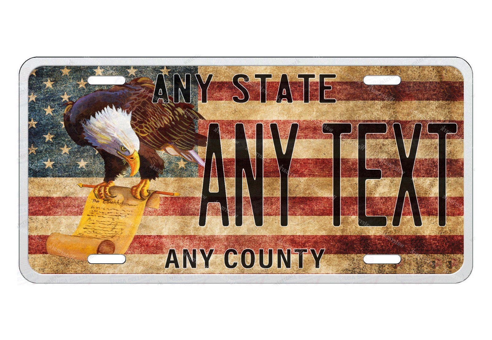 US Flag with Wild Animals Any Text License Plate Tag Auto Bike ATV Keychain