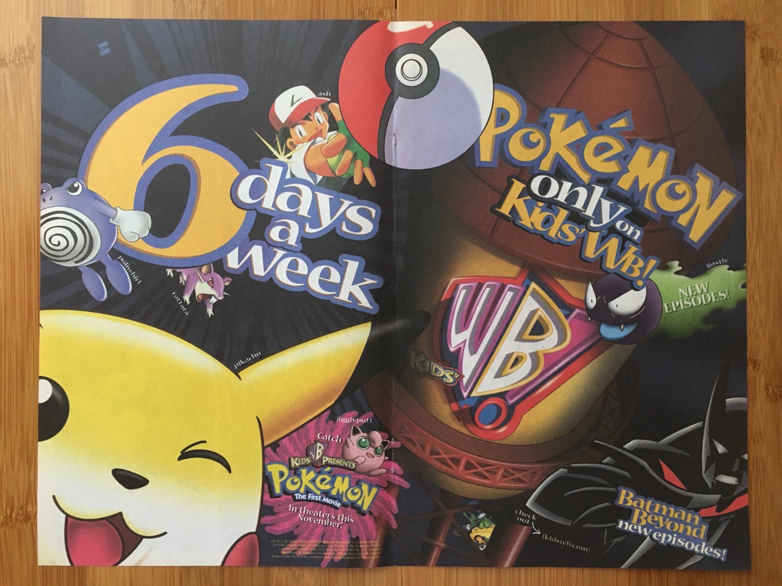1999 Pokemon TV Series Vintage Print Ad/Poster Kids WB Pikachu Ash Official Art