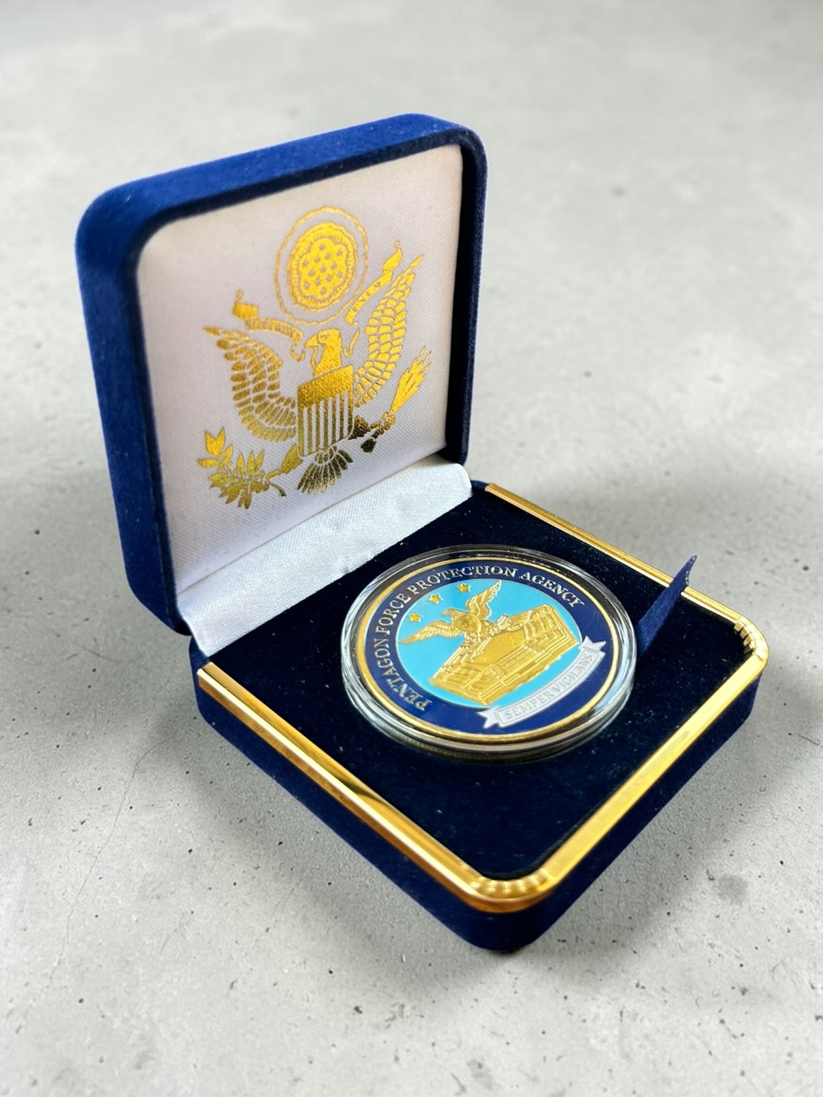 Pentagon Force Protection Agency Challenge Coin Washington DC in Velvet Case