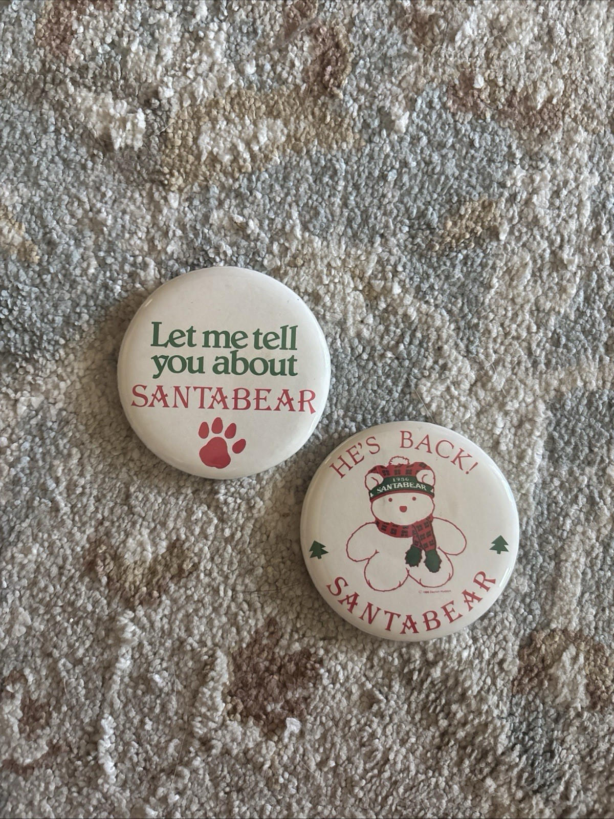 Vintage Hudson’s Store Employee Santa Bear Pins 1985 And 1986
