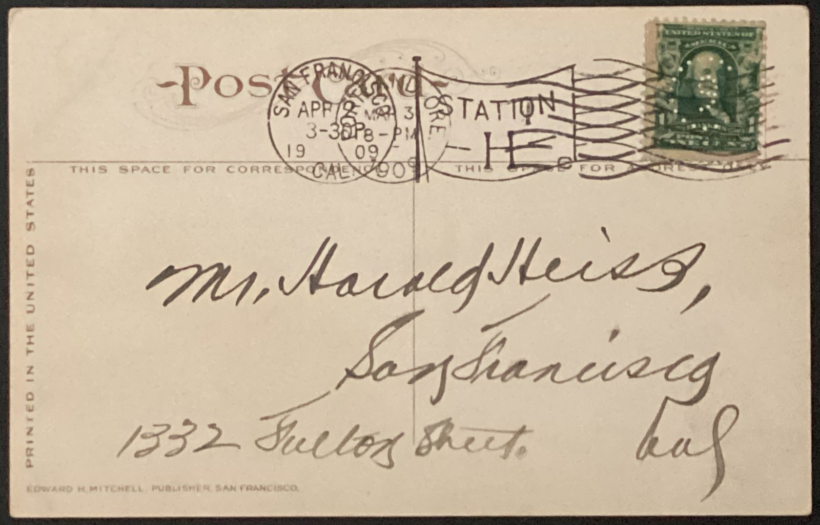 1909 Salem Oregon Steel Bridge Postcard Perfin Stamp Double Cancel CA & OR
