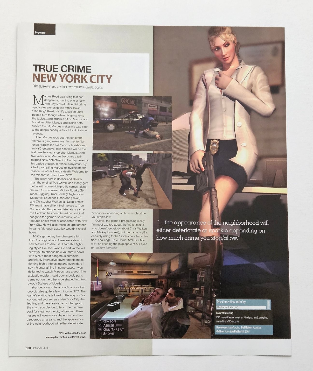 Activision True Crime New York City Video Game Print Ad Magazine Poster 2005
