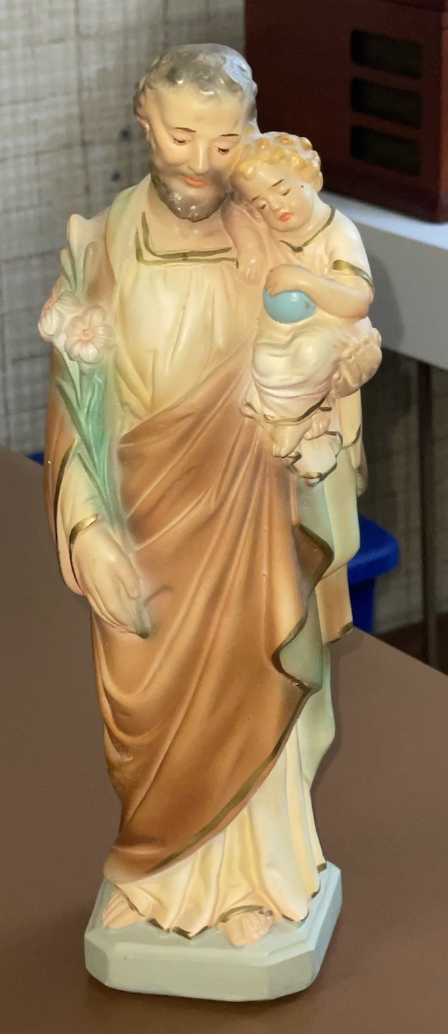 * VINTAGE PLASTER SAINT JOSEPH W/ CHILD STATUE 13\