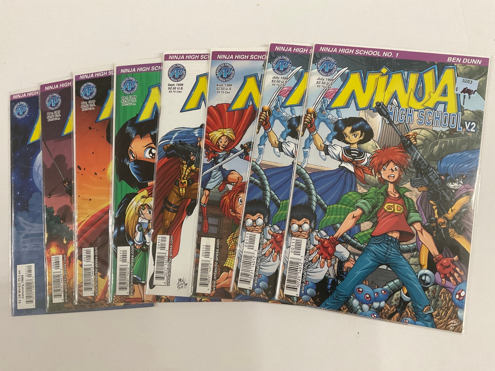 NINJA HIGH SCHOOL V2 #1 1 2 3 4 5 6 7 (ANTARTIC/DUNN/01261453) FULL SET OF 8