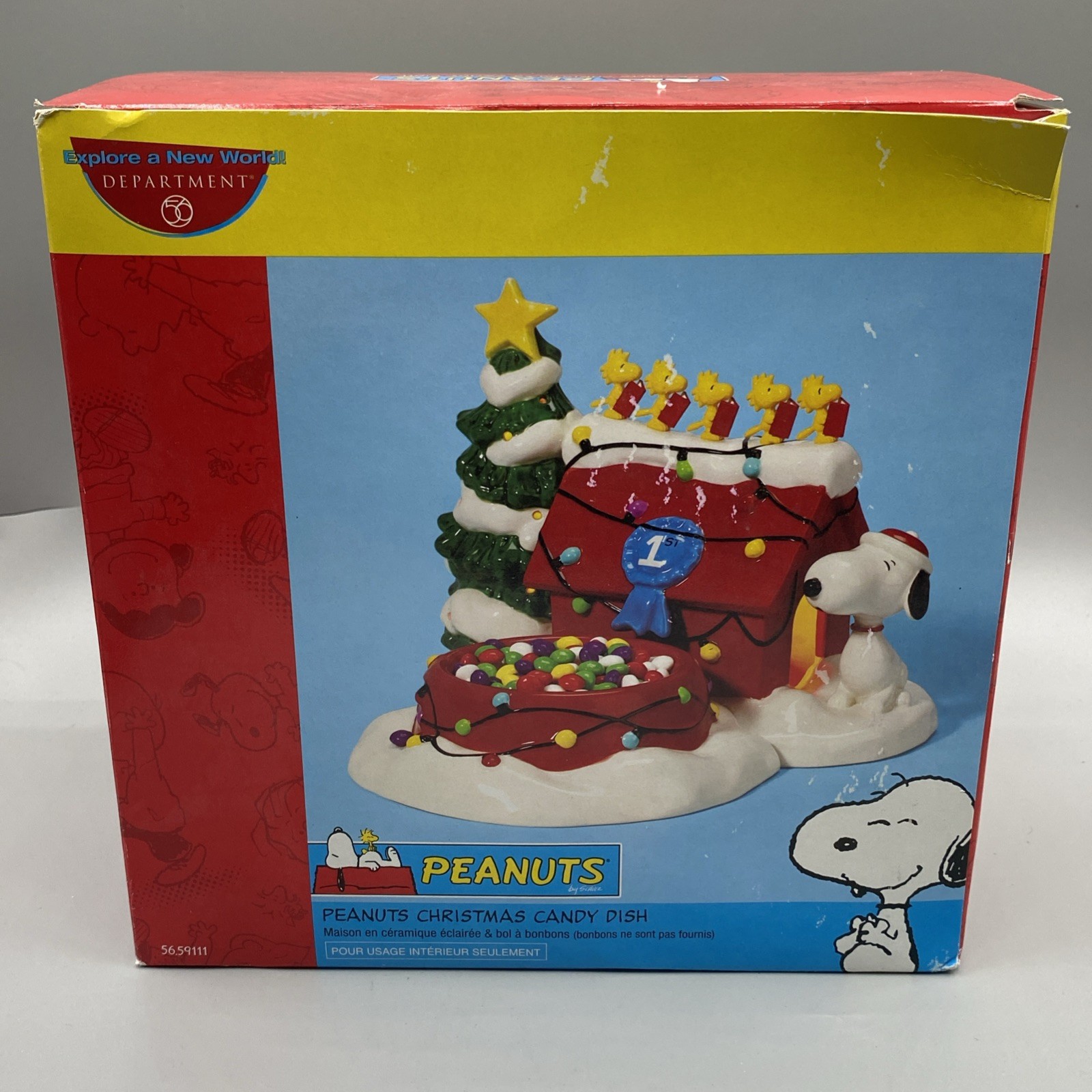 Snoop Peanuts Department 56 Candy Dish ceramic Lighted Christmas Holiday NIB