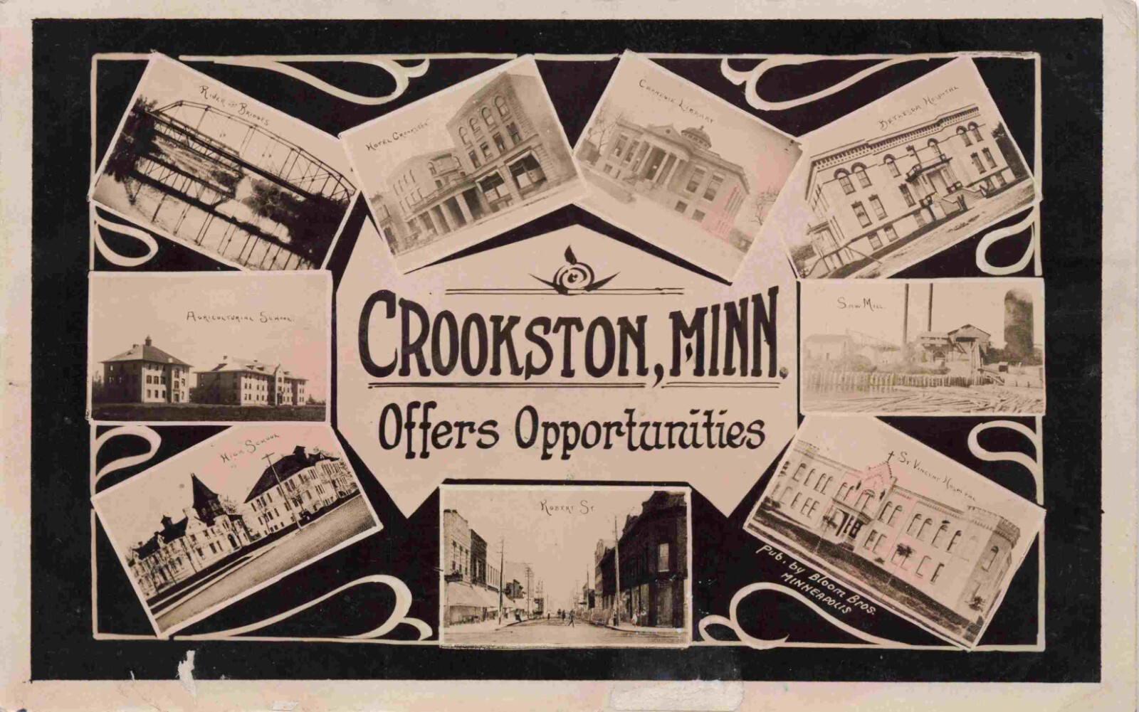 Crookston Minnesota Multi View Polk County 1909 RPPC Real Photo MN Postcard