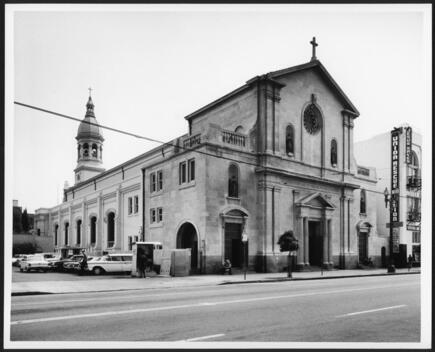 Exterior view of St. Vibianas Cathedral 1960-1970 California Old Photo