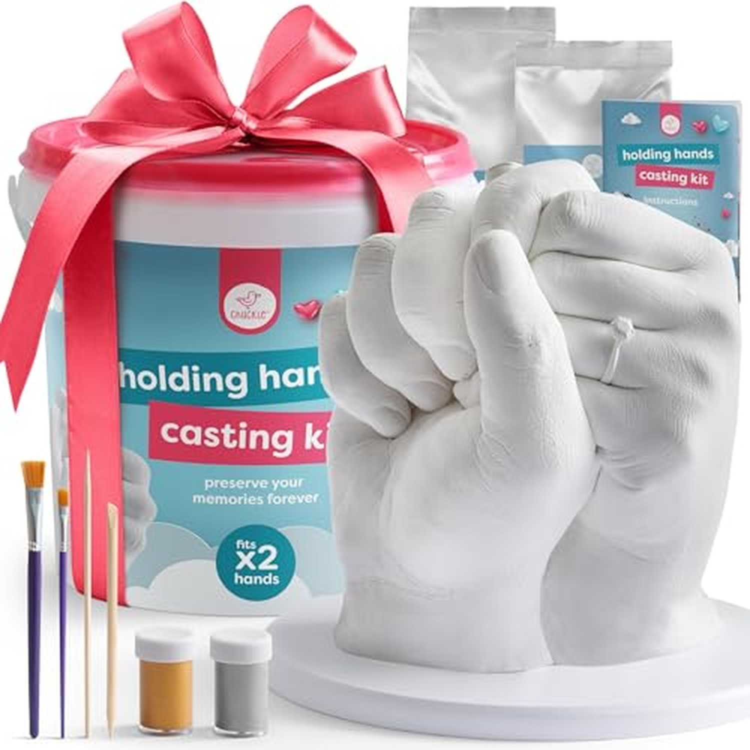 chuckle Hand Casting Kit for Couples - Holding Hands Molding Kit with Base